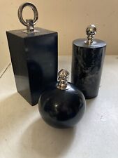 Set Of 3 MOTTAHEDEH Solid Black Marble & Chrome FINIAL Mantle GARNITURE 20lbs picture