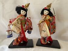 Vintage Pair Of Souvenir Japanese Geisha Dolls Hand Painted Gofun Glass Eyes picture