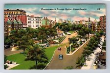 Boston MA-Massachusetts, Commonwealth Avenue, Vintage Cars, Vintage Postcard picture