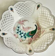 RARE STUNNING MOGA PORCELAIN PEACOCK FLORAL BOWL/BASKET THIN, DELICATE picture
