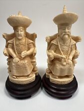 Vintage Chinese Emperor and Empress Hand-Carved  Resin Figures & Base 6.5” picture