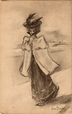 PC CPA HENRI BOUTET, ARTIST SIGNED, LADY IN THE WIND, ART NOUVEAU, (b15564) picture