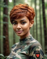 GORGEOUS CUTE SEXY MILITARY LADY WEARING CAMO 8X10 FANTASY PHOTO picture