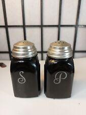 Vintage McKee Black Glass Roman Arch Salt and Pepper Shakers  picture