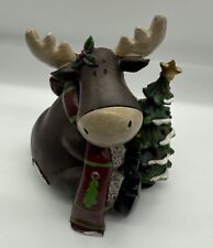 Christmas Moose Figurine Resin Festive Scarf Christmas Tree 5in Tall picture