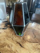 Antique Vintage Leaded Stained Glass Hexagonal Hanging Light Fixture Works picture
