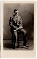 RPPC POSTCARD C. 1910s HANDSOME YOUNG MAN HIGHSCHOOL GRADUATION HOLDING DIPLOMA picture