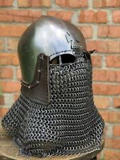 Medieval Bascinet hounskell Helmet 14th Century Chain mail Steel Knight Helmet picture