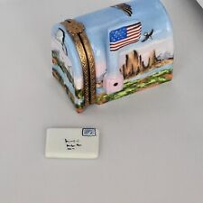 Limoges Trinket Box Rochard Mailbox American Flag Bald Eagle picture