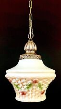 Vintage Nicholas Kopp Basket Weave Rose Floral Glass Hanging Swag Light/Lamp picture