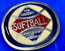 The Amateur Softball Association of America metal round badge -Johnston Badge Co picture
