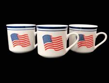 Vintage Lot of 3 Alco Industries American Flag Striped Coffee Mugs Patriotic USA picture