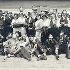Antique Cabinet Card Photograph Wild Group Fun Drinking Flirting Accordion Men picture