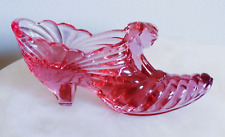 Fenton Dusty Rose CAT HEAD Pink Glass Swirl Shoe Slipper Boot Signed Art Glass picture