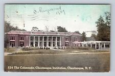 Chautauqua NY-New York, Chautauqua Institute, Colonnade, Vintage c1909 Postcard picture