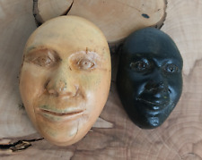 Faces made of hand-carved wood, 2 pcs. vintage. picture