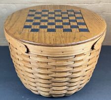 LONGABERGER Rare Large Handmade Wicker Storage Basket With Checkers Game On Top picture