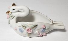 Vintage Niko Niko White Porcelain Swan Ashtray Trinket Dish Gold Trim Made JAPAN picture