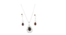 New Sterling Silver & Genuine Garnet Stud Earrings and Pendant Set  () picture