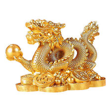 Golden Asian Chinese Feng Shui Dragon on Money Coins Figurine Good Luck Statues picture