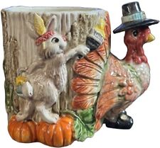 Vintage 1995 Rare Find Fitz & Floyd Thanksgiving Turkey Mugs Vases Autumn Fall. picture