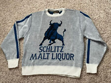 Vintage Schlitz Malt Liquor Bull Beer Logo Knit Sweater - Size L- RARE 1970s picture