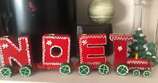 Vtg LEGO Red 4 PC TRAIN Wood Xmas ORNAMENT Wooden CANDLE HOLDERS 13