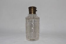 1900s Old Vintage Cut Glass Perfume Bottle Clear Glass Brass Fitted Lid Rare picture