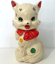 VTG American Bisque Cookie Jar Fluffy Cat Red Bow Polka Dots 11.5
