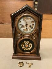 WORKS Vintage Antique Wind Up Wood Mantle Shelf Clock- E Ingraham Co picture