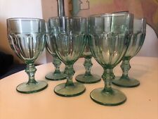 6 Vtg Libbey Large Gibraltar Duratuff Spanish Green Ice Tea Water Goblets 16oz picture