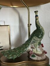 VINTAGE PEACOCK PORCELAIN CHINOISERIE MCM  TABLE LAMP (26 IN) GREAT CONDITION picture