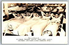 RPPC Vintage Postcard - Great Lakes, IL - Boys in Hammocks, U.S Naval Training picture