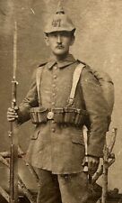 WW1 German Photo of a Soldat in Full Kit w/Rifle + Bayonet + Pickelhaube picture