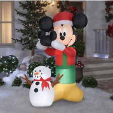 6ft Tall Gemmy Animated Inflatable Mickey Putting Hat on Snowman picture