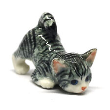 Porcelain Fat baby Tabby Kitten Cat Figurine Hand Painted Gray Ceramic Miniature picture