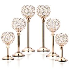 OwnMy Set of 6 Crystal Tealight Candlestick Holders Metal Crystal Bowl Candel... picture