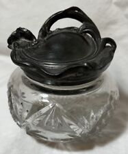 Antique Fostoria Glass Vanity Powder Jar with Pewter Silver Lid picture