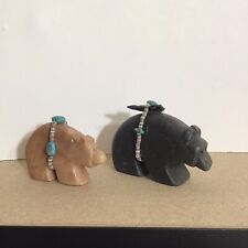 PAIR Native American Carved Stone Bear Fetish Sculpture Turquoise Arrowhead picture