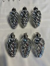 SWIRLED ART GLASS TEARDROP CHRISTMAS ORNAMENT  LARGE KUGEL STYLE Lot Of 6 picture