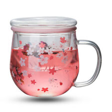 New Japanese Glass Pink Sakura Color-changing Glass Coffee Mug Cup with Covers picture