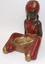 Vintage Chalkware Red & Gold Genie Lady Ashtray picture