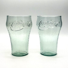 2 Vintage COKE Over Sized 7’’ Big Thick Textured Green Glass Tumblers 32 oz. picture