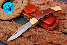 CUSTOM HANDMADE FORGED DAMASCUS STEEL FOLDING BLADE POCKET CAMPING KNIFE -1730 picture