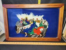 Vintage Foil Art Reverse Painted Glass  LAST SUPPER Wood Framed Ready2Display  picture