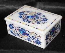 6 x 4 Inches White Marble Trinket Box Gemstone Inlay Work Coffee Table Decor Box picture