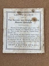 c. 1880 KEMP & BURPEE SUCCESS AND KEMP ORIGINAL MANURE SPREADER PART LIST MANUAL picture