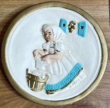 Wash Day Girl at Washtub Laundry Rm Decor Chalkware Plaster 3D Wall Plaque 7.25” picture