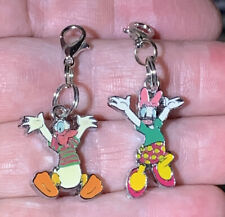 2 Pc Silver Crazy Donald & Daisy Duck Charm Zipper Pulls & Keychain Add On Clips picture