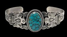 Vintage 6” Navajo Sterling Matrix turquoise Thunderbird cuff bracelet picture